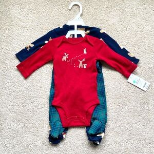 Carter’s 3 Piece Christmas Outfit Long Sleeve Bodysuit, Pants, Sleeper PJs